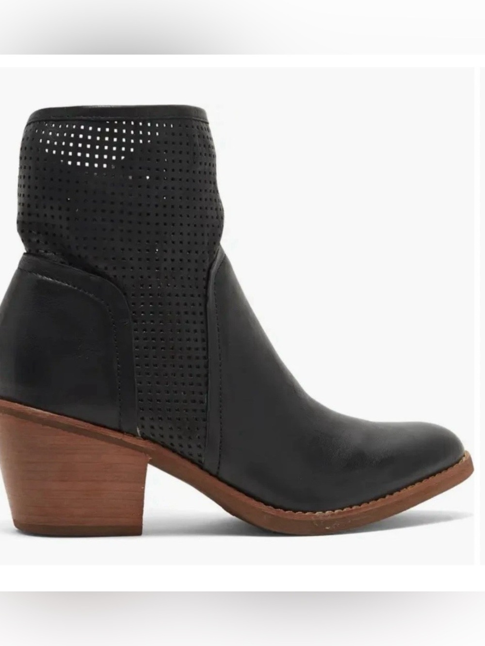 Söfft Abeena Perforated leather Black Ankle Boot with Stacked Heel zip closure